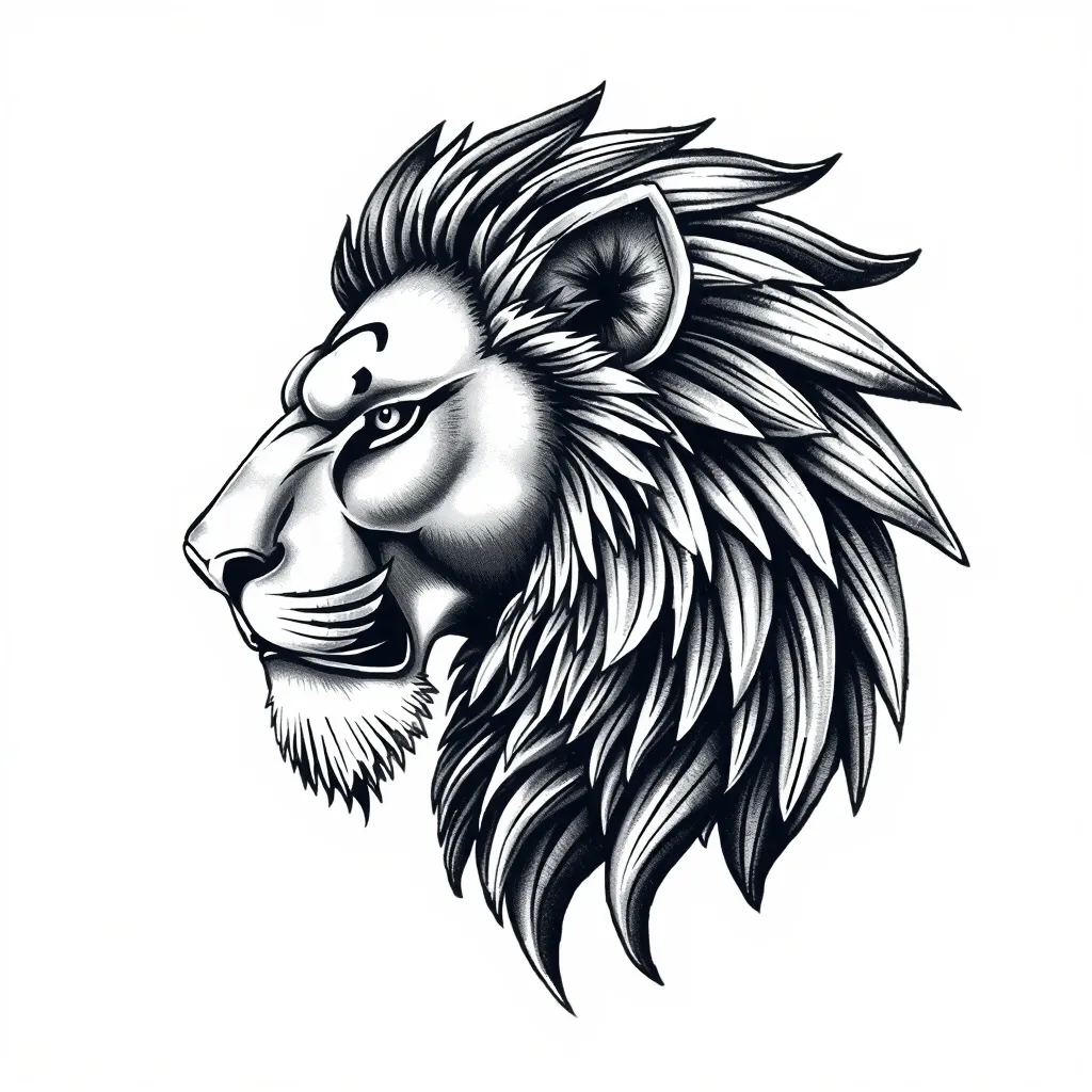 Löwen Kopf in Verbindung linke Seite des Kopfes Maya Symbolen  문신