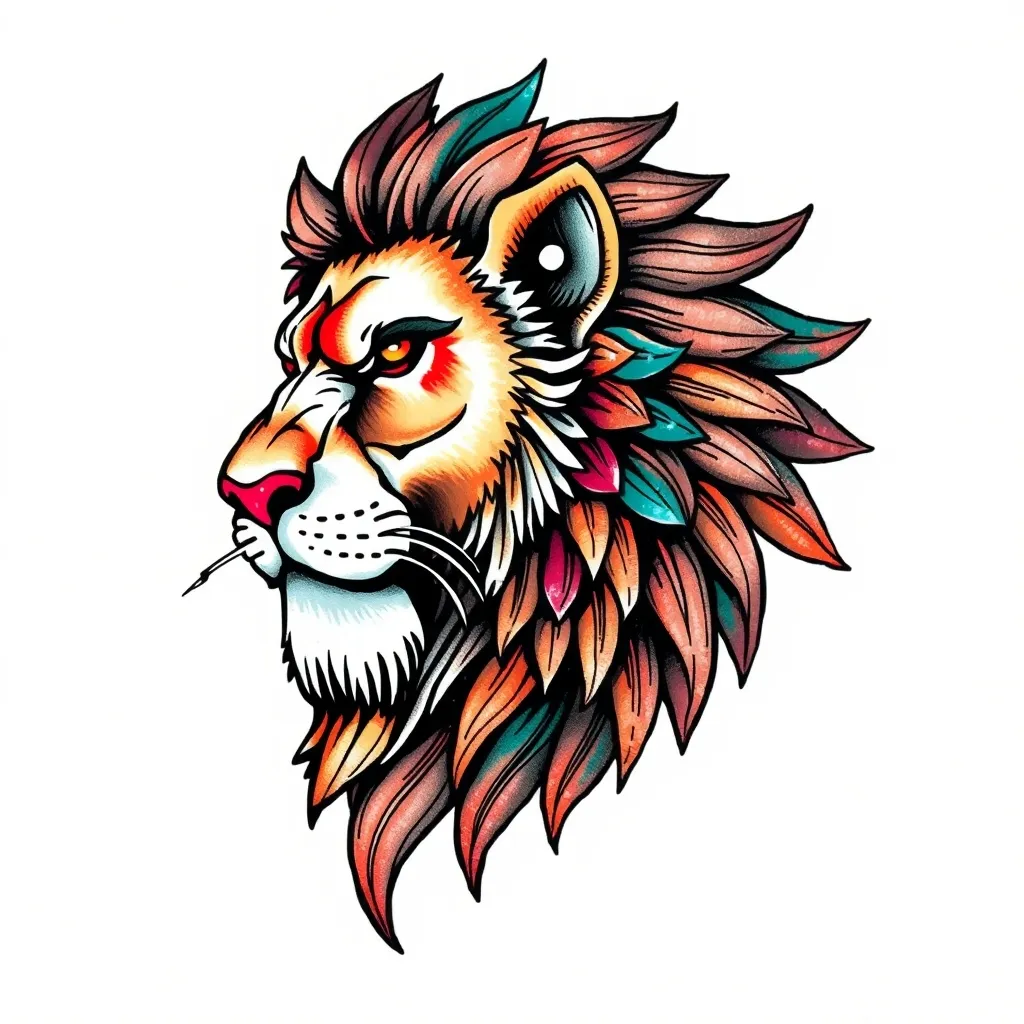 Löwen Kopf in Verbindung linke Seite des Kopfes Maya Symbolen  문신