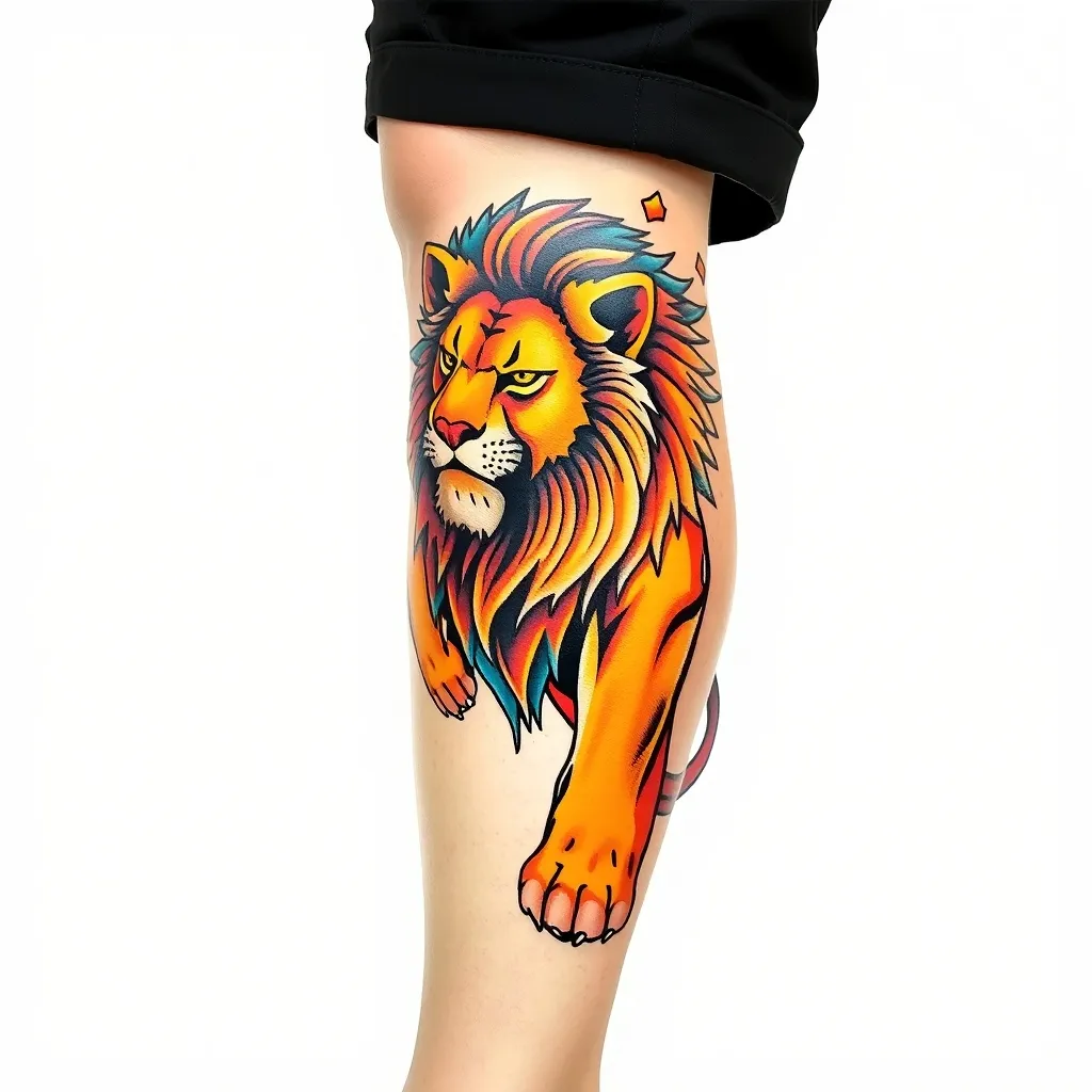 Leão na perna  tatuaggio