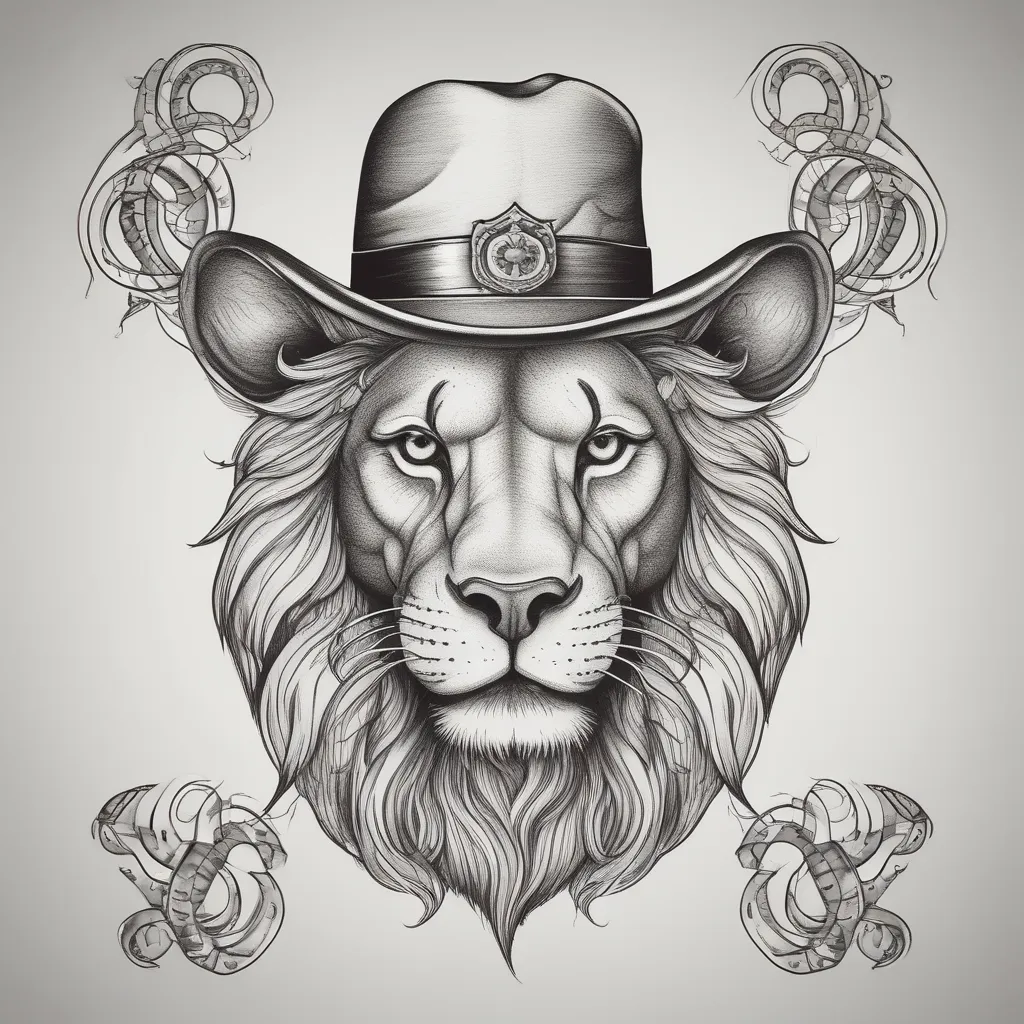 Lion Wearing Cowboy Hat 문신