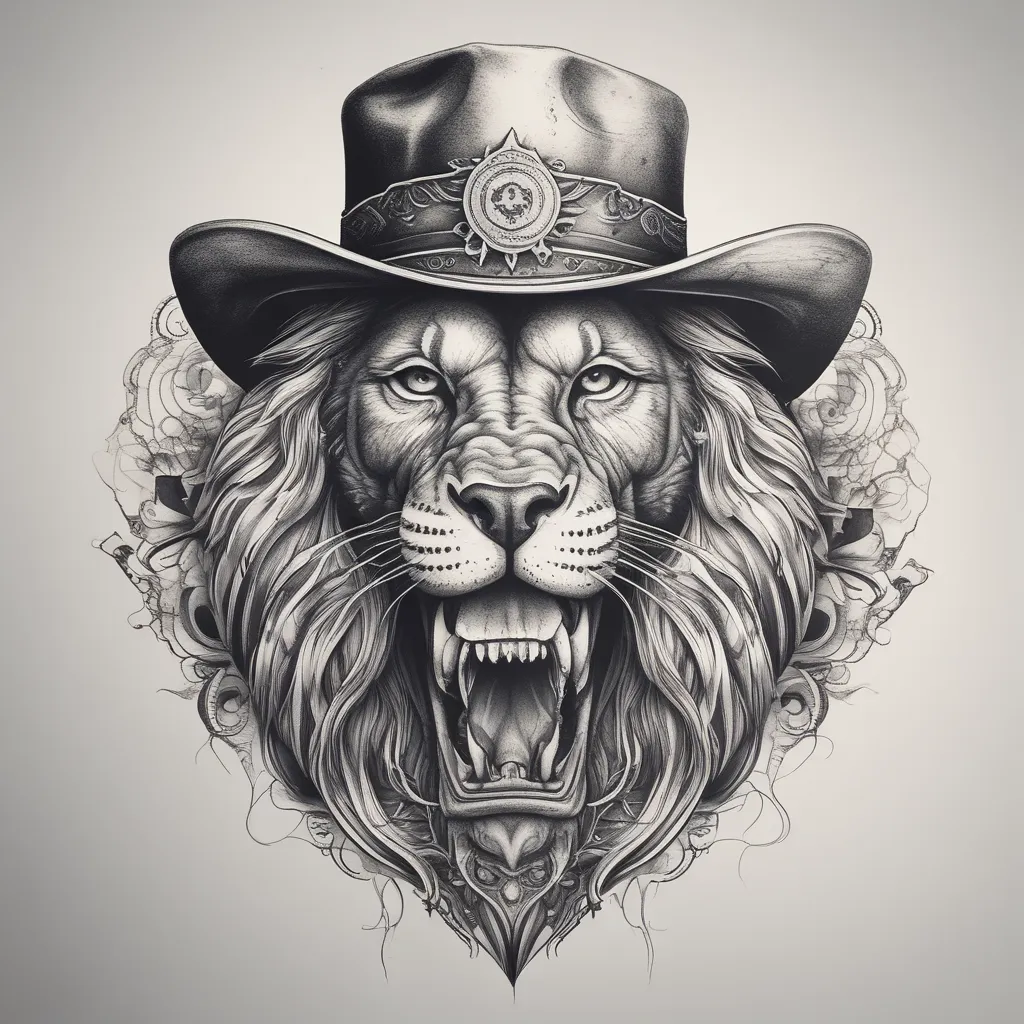 Lion Wearing Cowboy Hat 문신