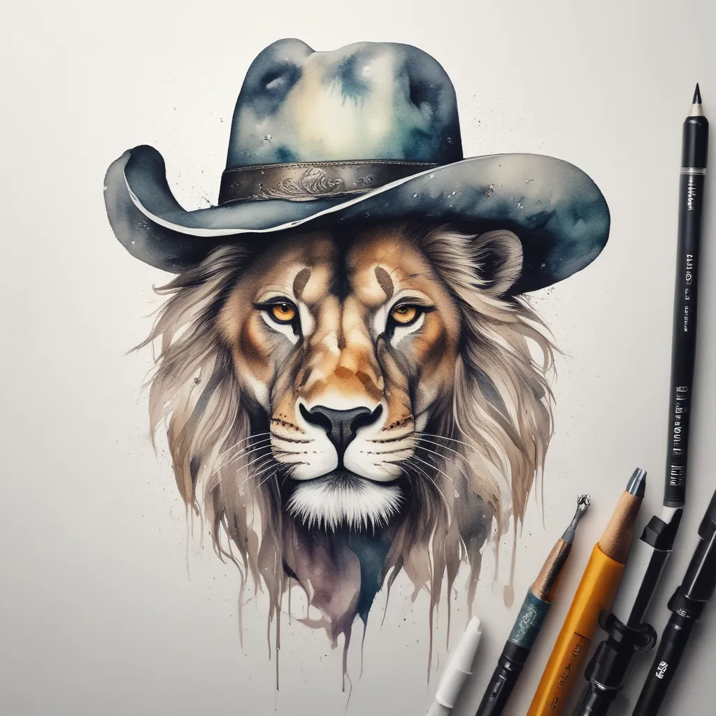 Lion Wearing Cowboy Hat وشم