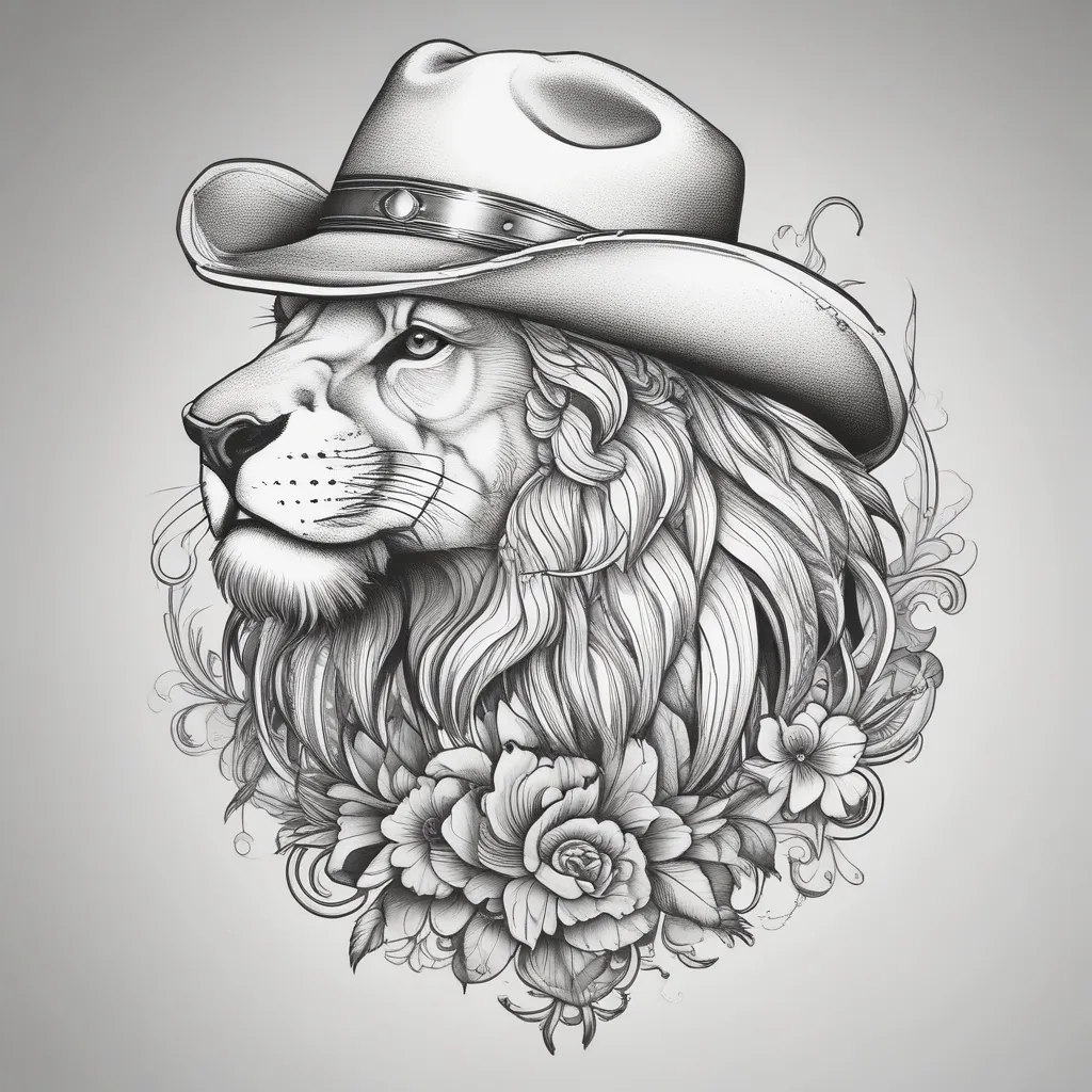 Lion Wearing Cowboy Hat 纹身