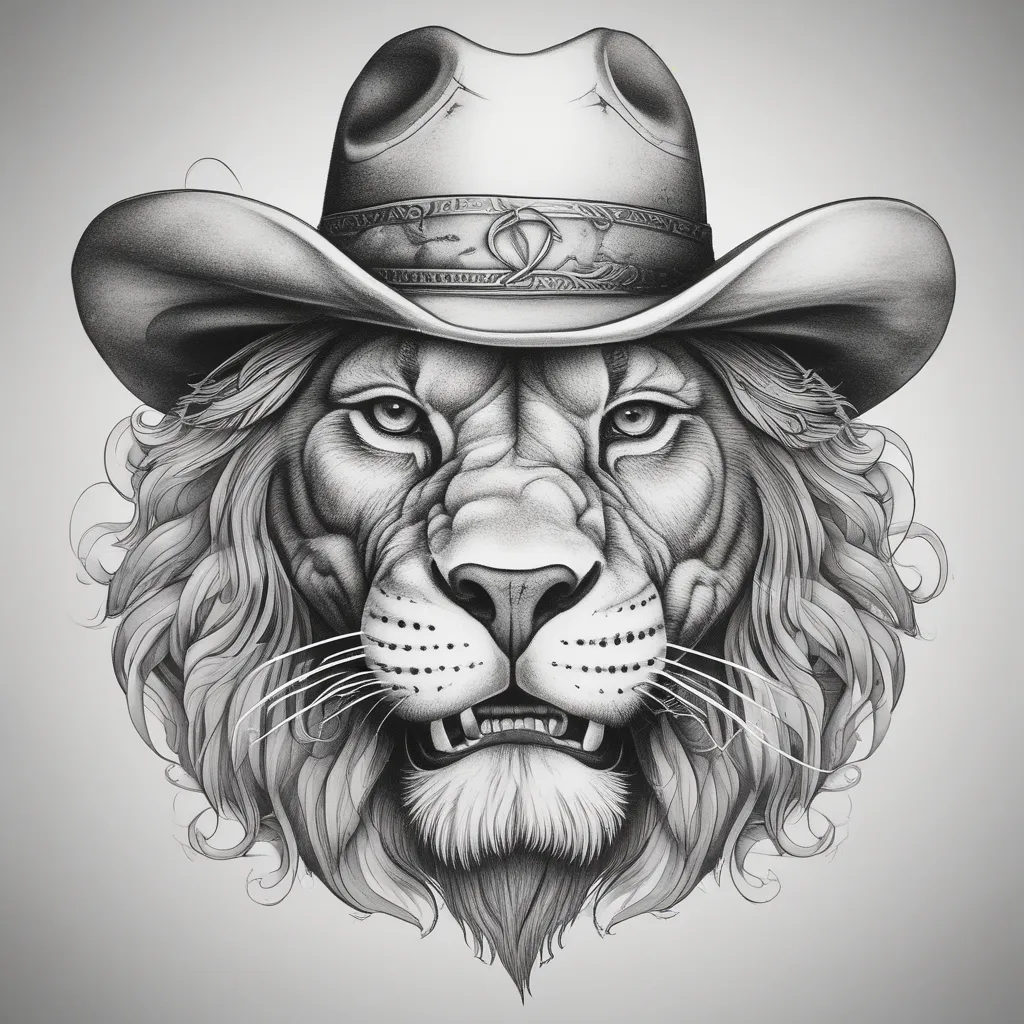 Lion Wearing Cowboy Hat 문신