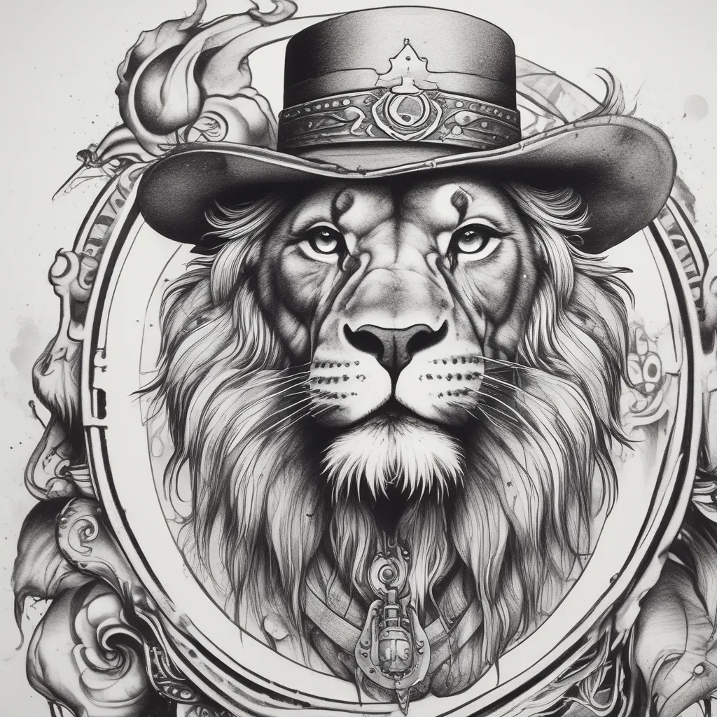 Lion Wearing Cowboy Hat टैटू