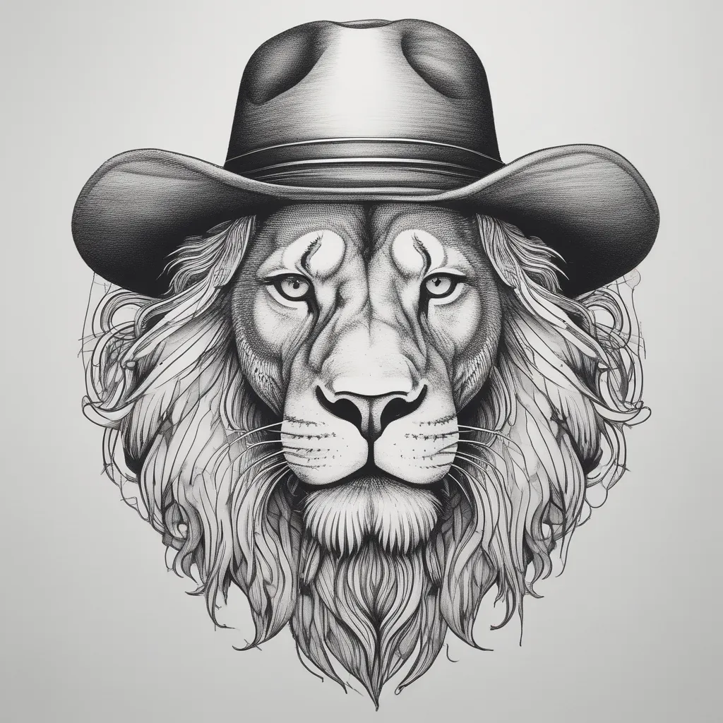 Lion With A Cowboy Hat On Head tetování