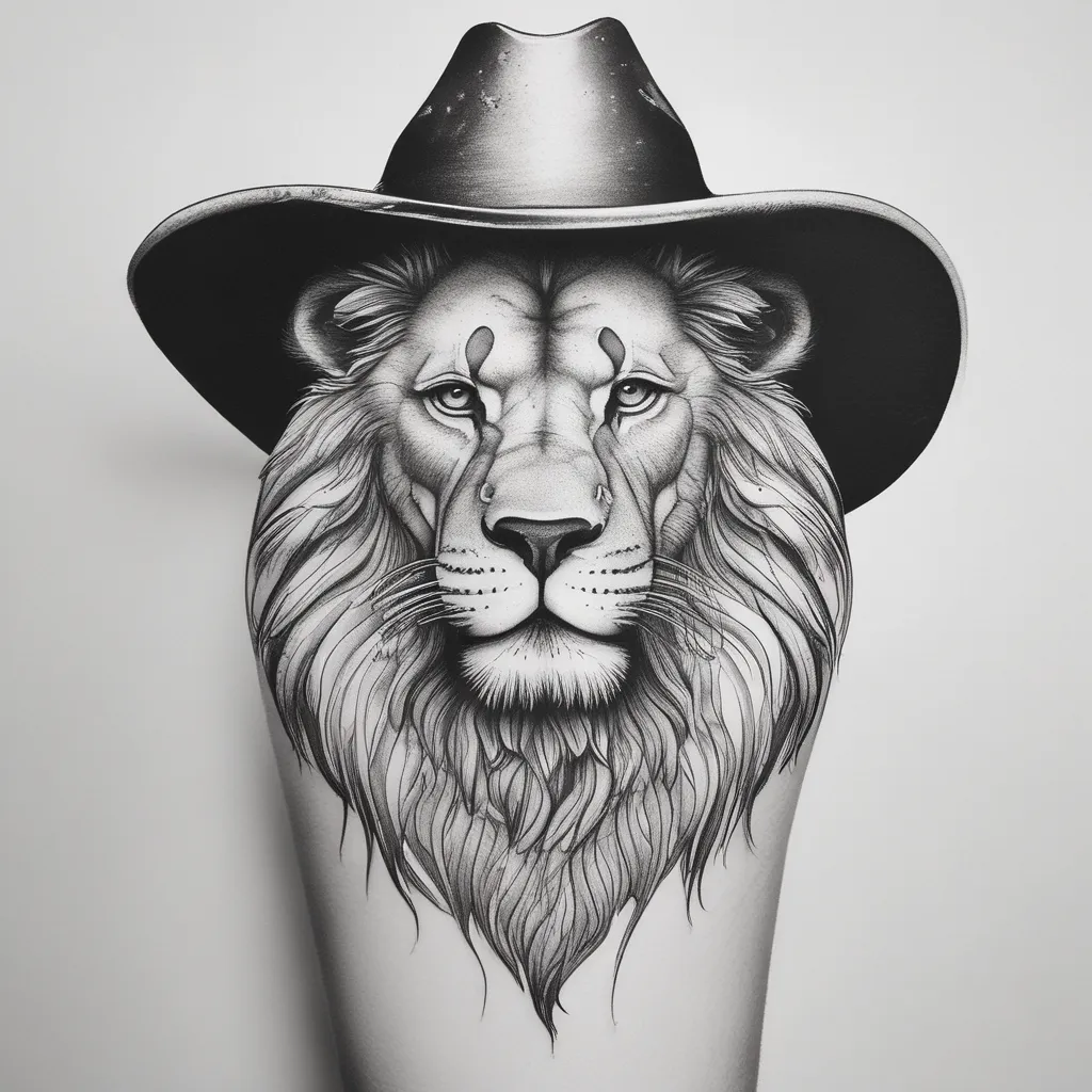 Lion With A Cowboy Hat On Head tetování