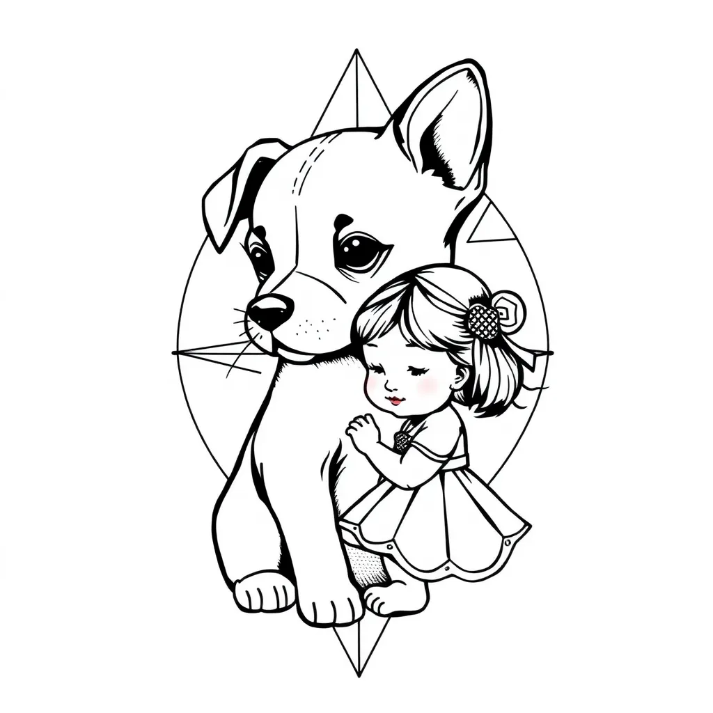 little dog with a little girl tatuaje