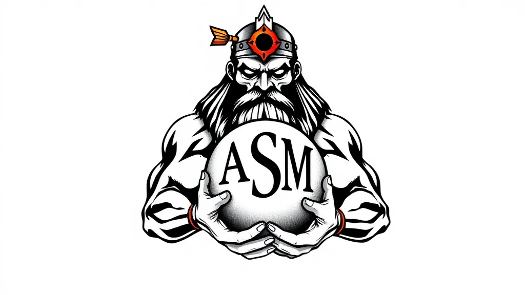 Logo of Shoulder tattoo design of Toutatis holding a sphere with the initials AMT ST SM JM GT AM,  tattoo