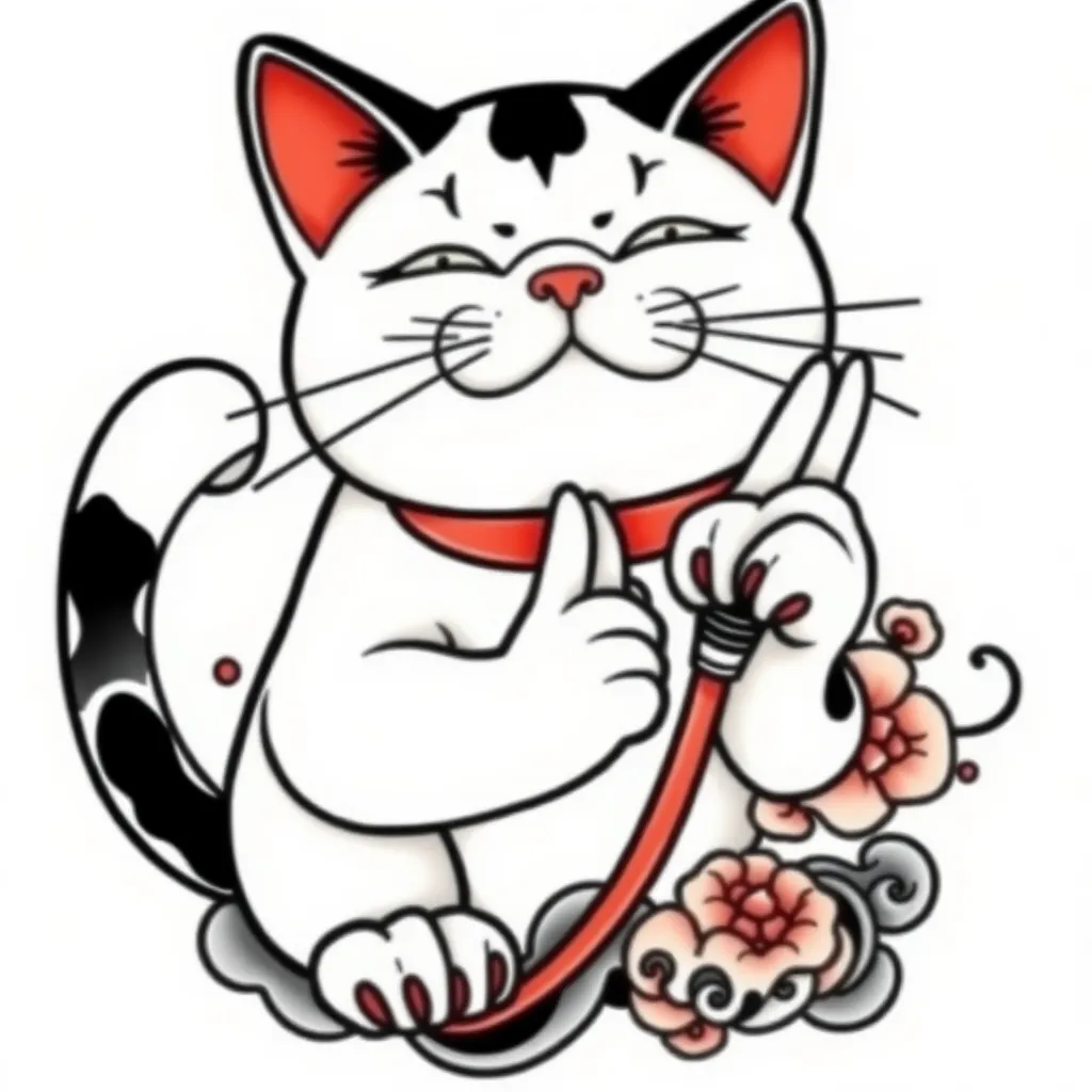 Lucky cat and pray for peace tatuaje