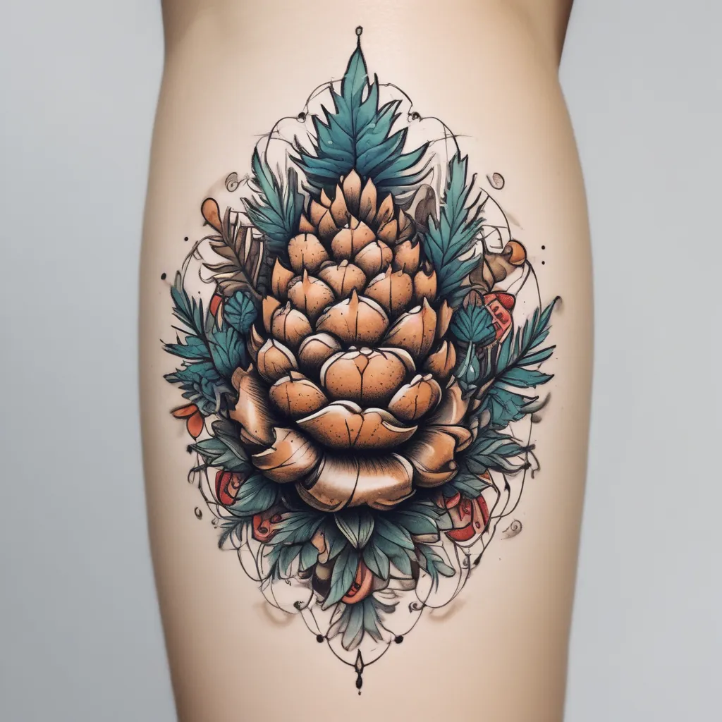 Pomme de pin femme magicienne tattoo