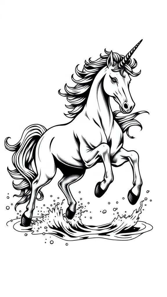 Licorne magnifique courant sur l'eau tattoo