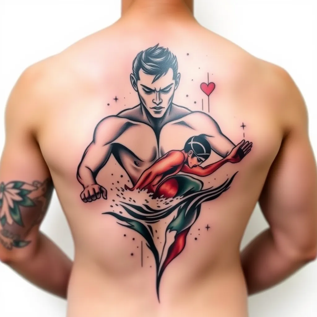 male, swimmer, freestyle, love tattoo