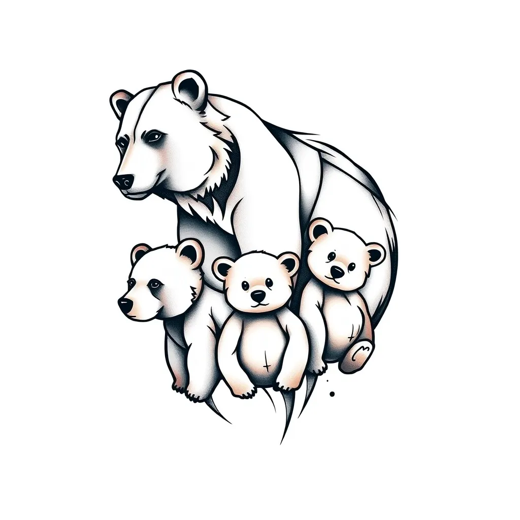 Mama bear and two baby bears tattoo