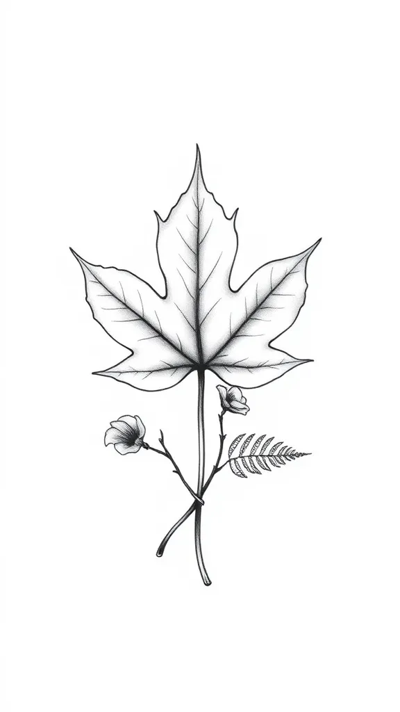 maple leaf, silver fern, peony tattoo