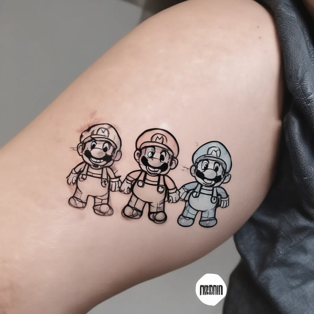 Personagens do mario tudo junto  tatuagem