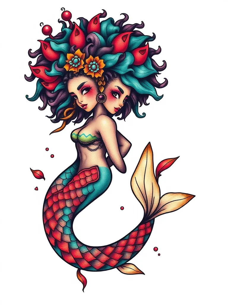 mermaid afro tattoo