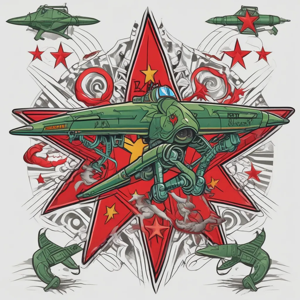 military themed, military green tank, red stars, ussr stars, tactical airplane flying above tank
 tatuering