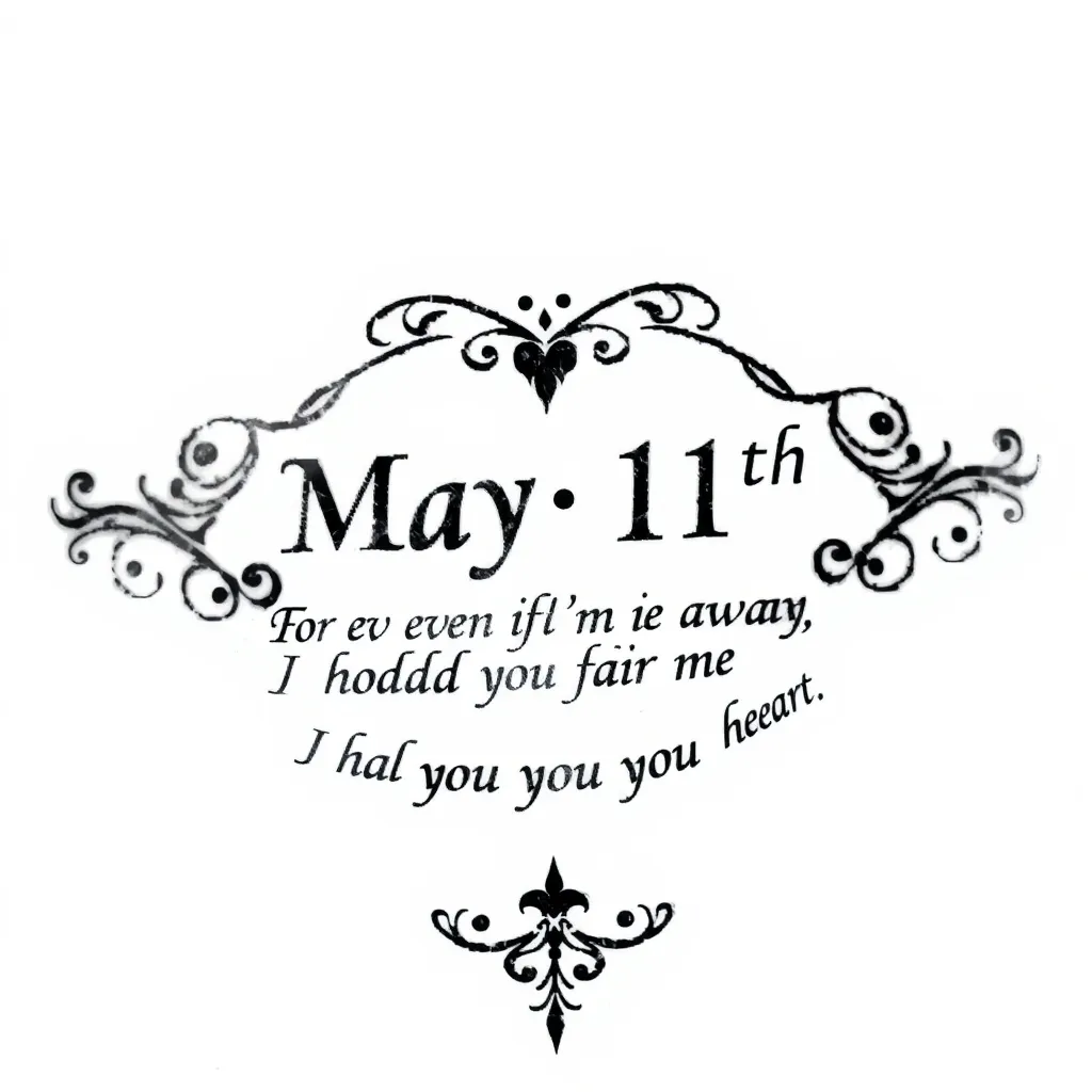 极简主义 将罗马数字5月11日和“For even if I'm far away I hold you in my heart”结合，来纪念逝世的外婆 tatoeage