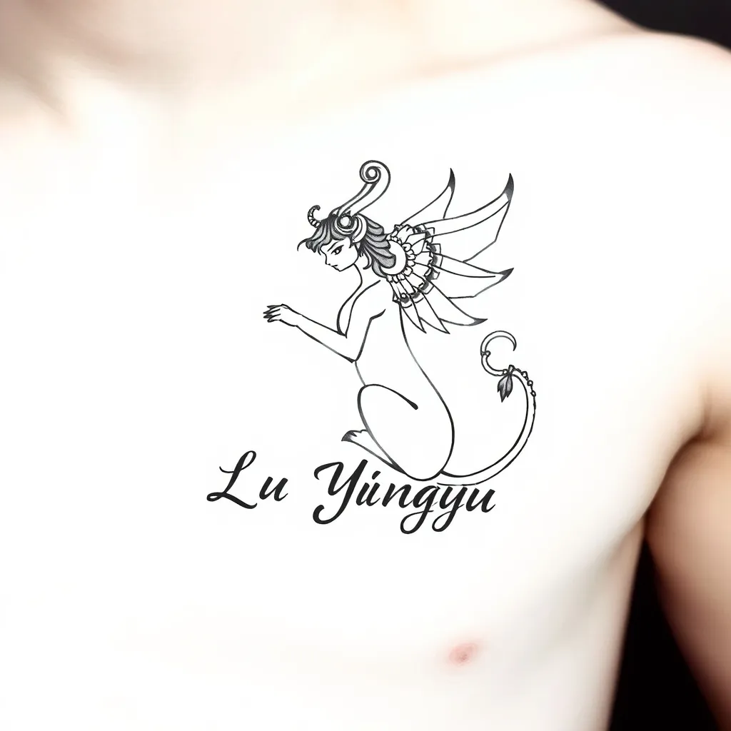 简约风格，名字陆映瑜表现出他为处女座，黑白色， tatuagem