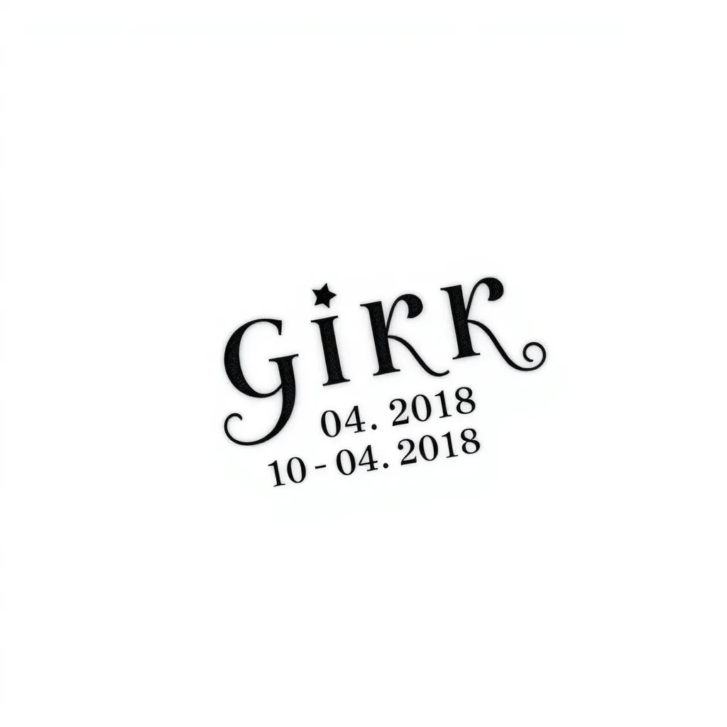 Tatuaje minimalista de letras GIRR combinados con una fecha 10-04-2018 en homenaje a mi hija τατουάζ