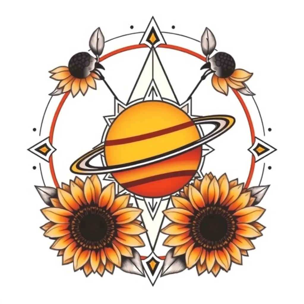 moto repsol, saturno, girasoles tatuagem