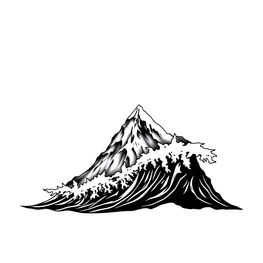 Mountain and wave tattoo