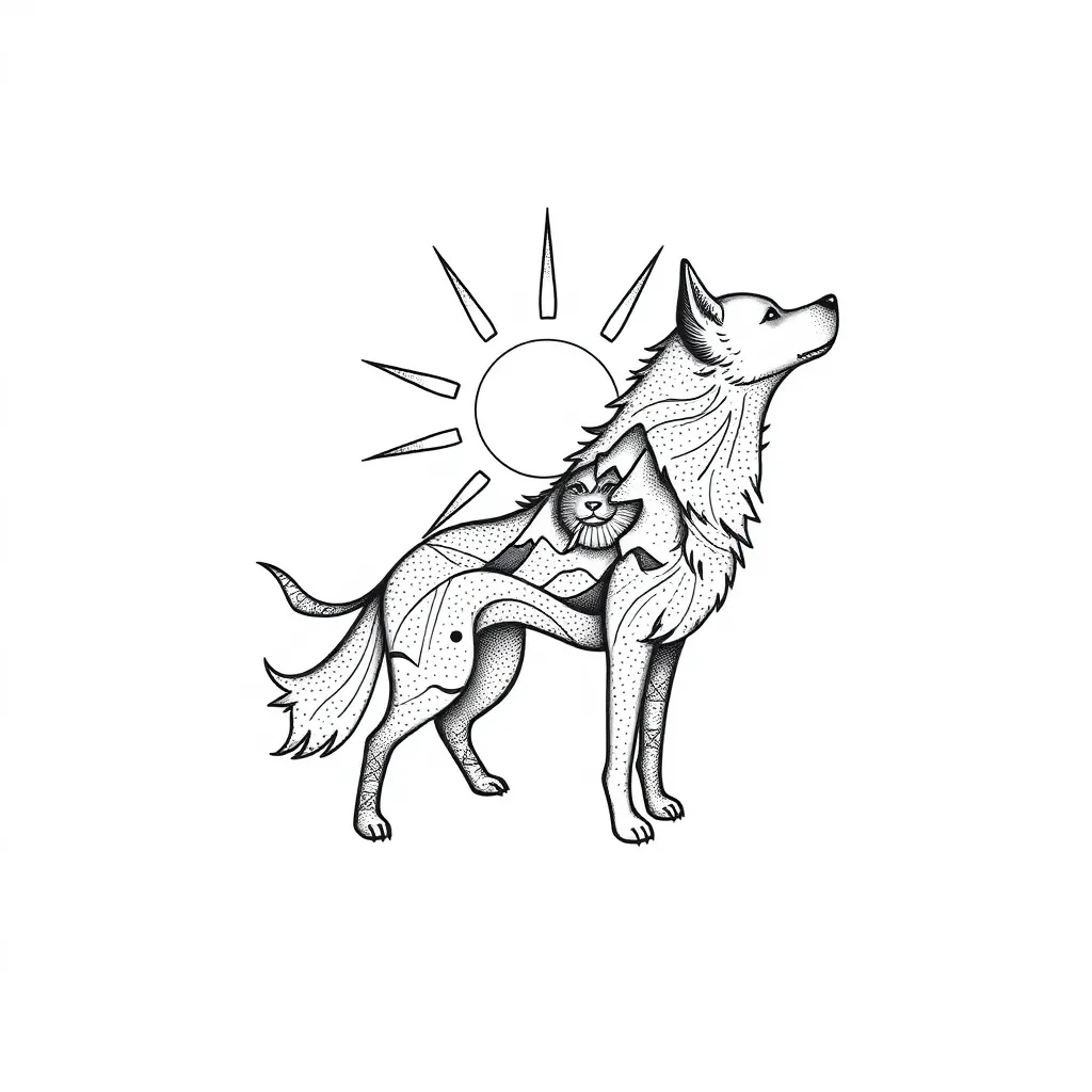 Montagne soleil chien tattoo