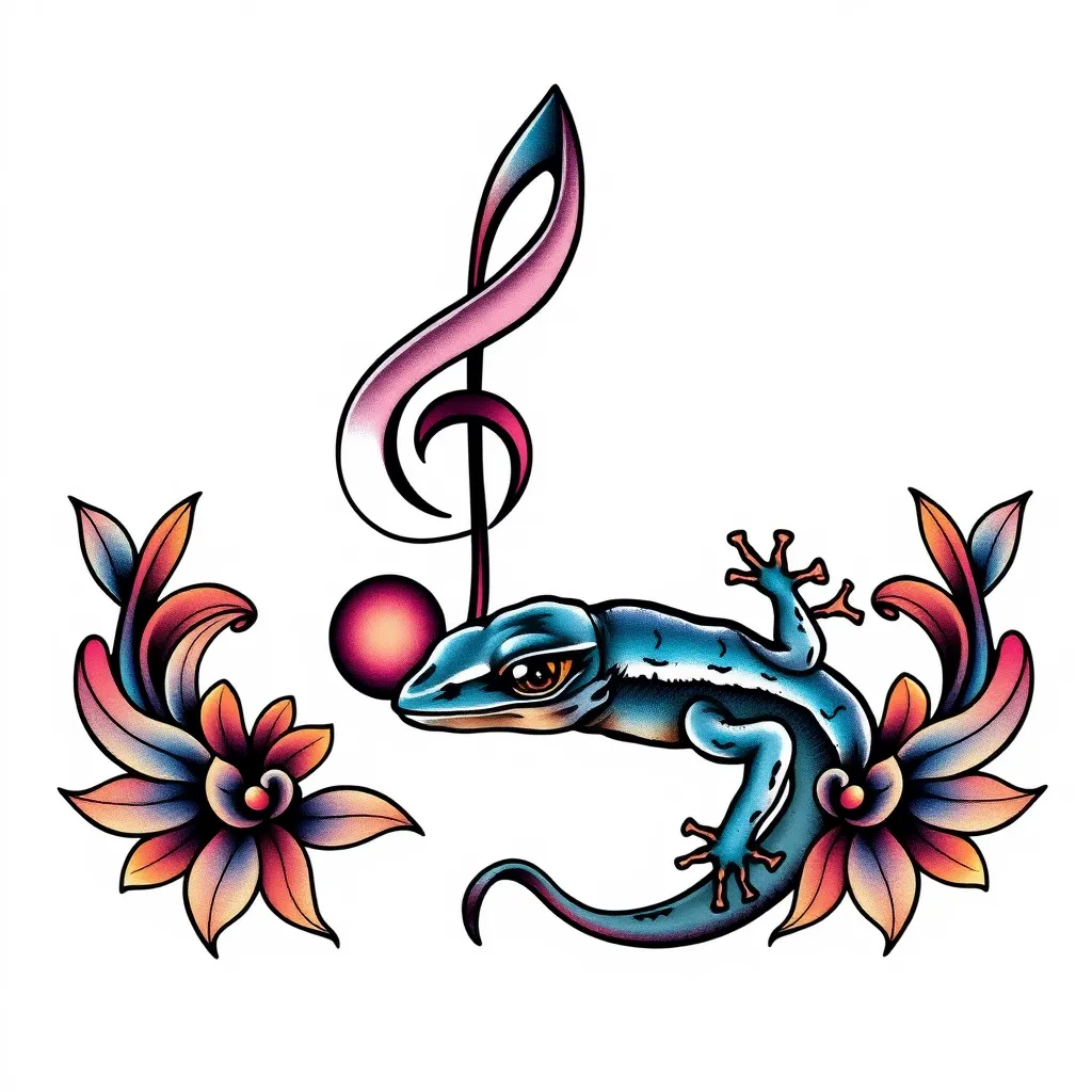 note de musique, symbole infini, gecko dövme