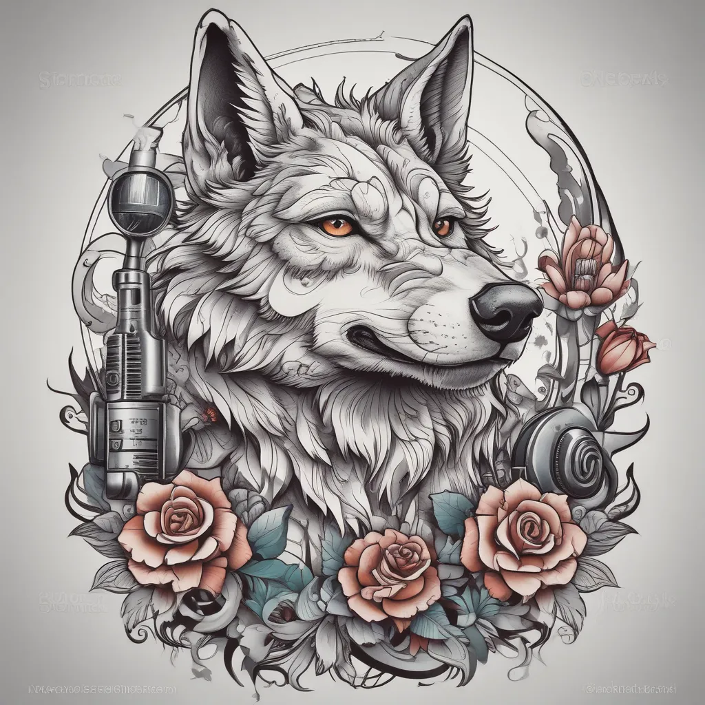 naked wolf with a microphone tattoo