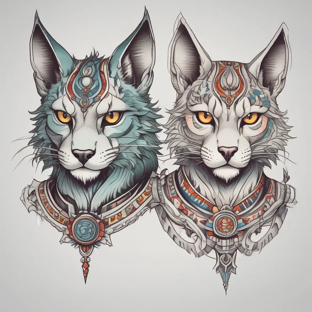 Neo traditional style two warrior cats 문신