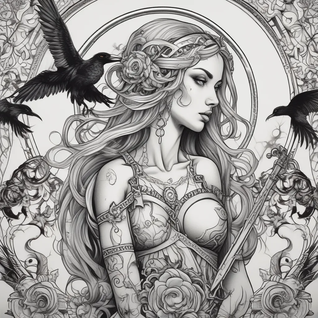 neo-traditional tattoo  , Goddess Hel with  scythe  , Ravens , Moon , full arm tetování