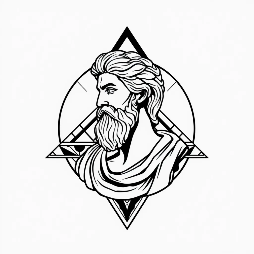 Idea de tatuaje en estilo Neo-tradicional Quiero un busto de un dios griego con formas geométricas en el fondo con un poema tattoo