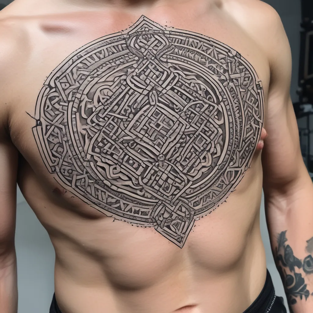 Norse knotwork chest tattoo tetování