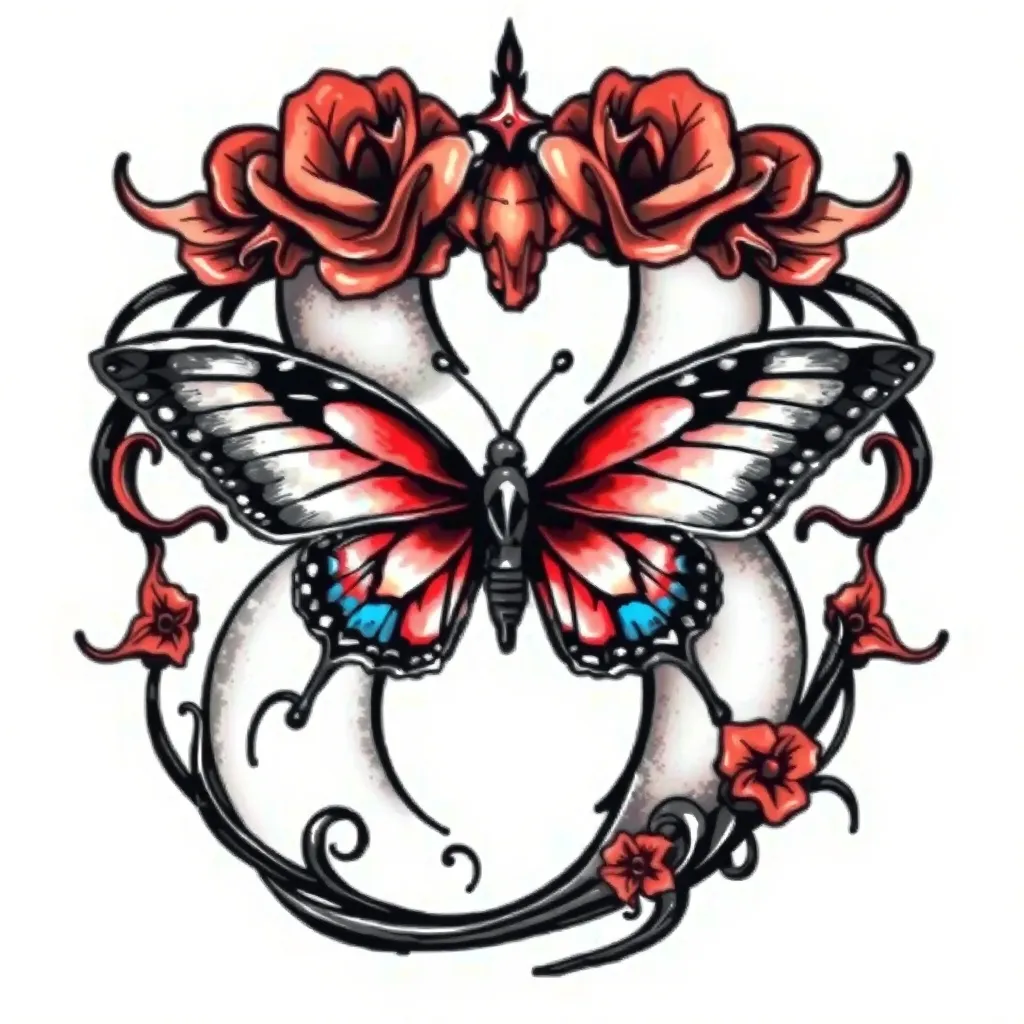 數字八和蝴蝶 美式風格 tatuaje