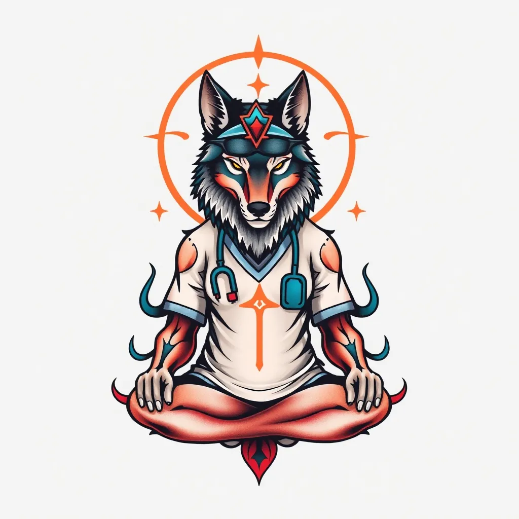 Enfermagem, lobo, meditação  τατουάζ