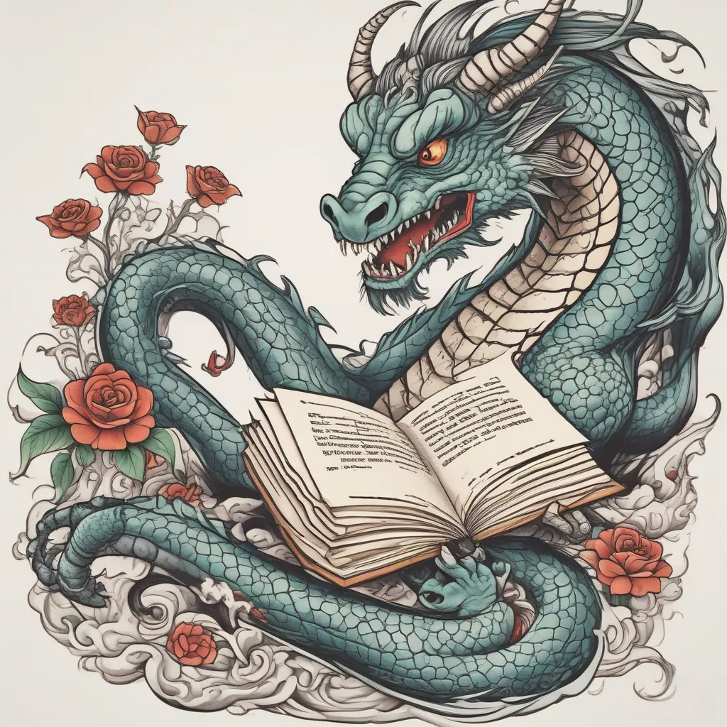 old dragon reading book tatouage