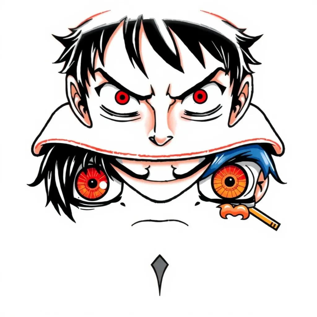 Tatuaggio ispirato a one piece gli occhi arrabbiati di luffy,ace, sabo tatuaggio
