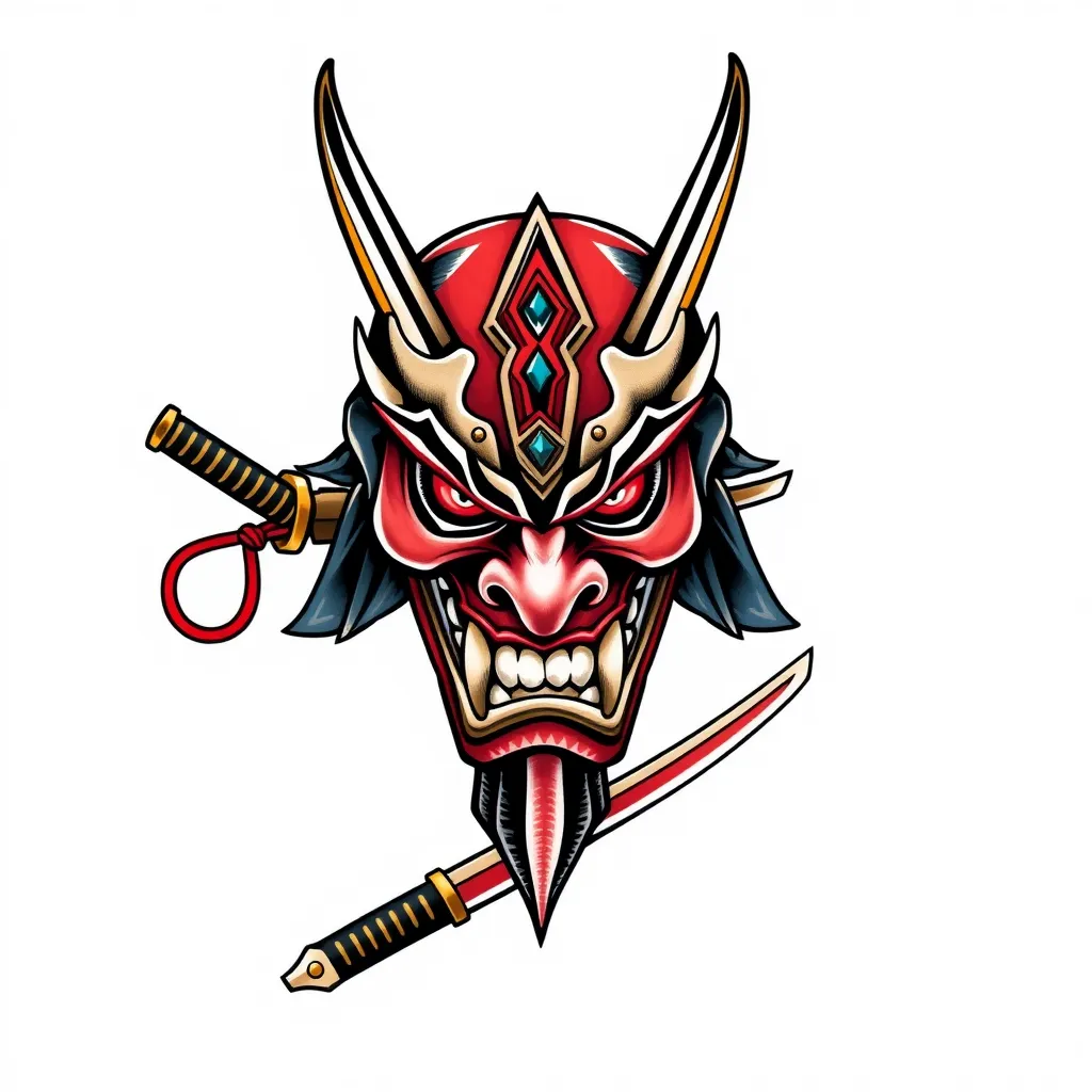 oni mask with katana dövme