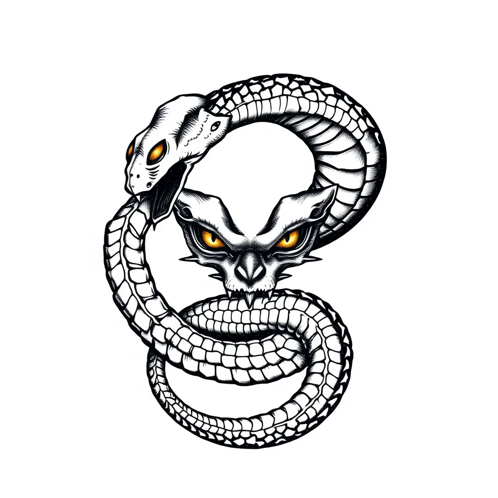 Ouroboros symbol with golden eyes. tattoo