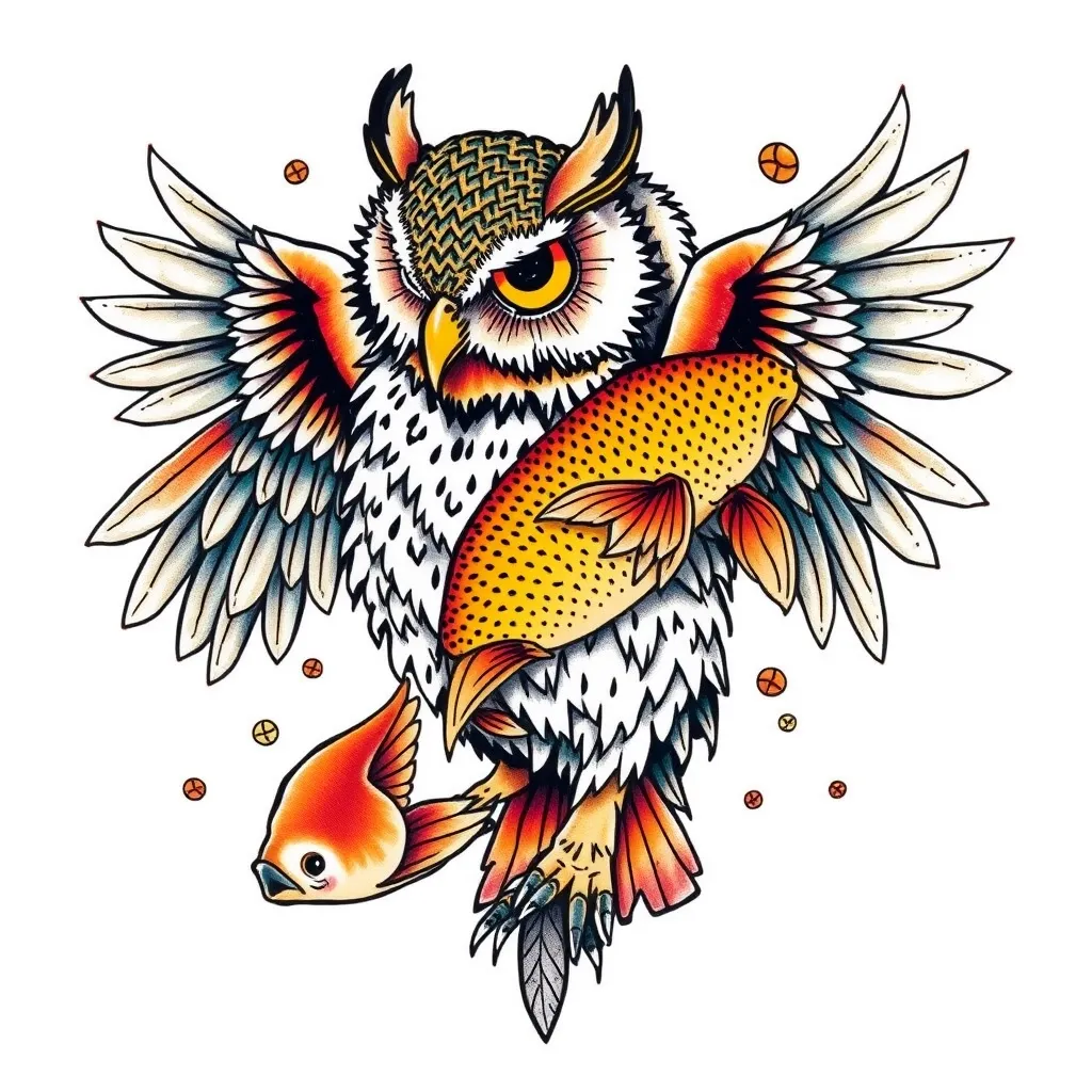 hibou,vague,goldenfish tatuering