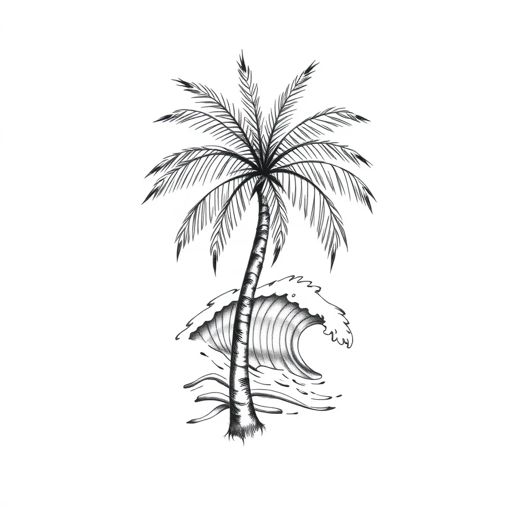 palm tree with seawave tatuaggio