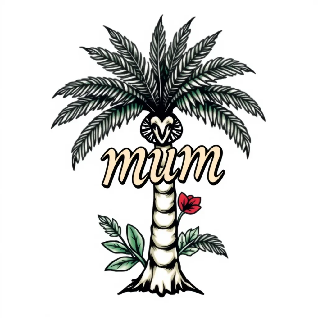 palm tree with the word mum tetování