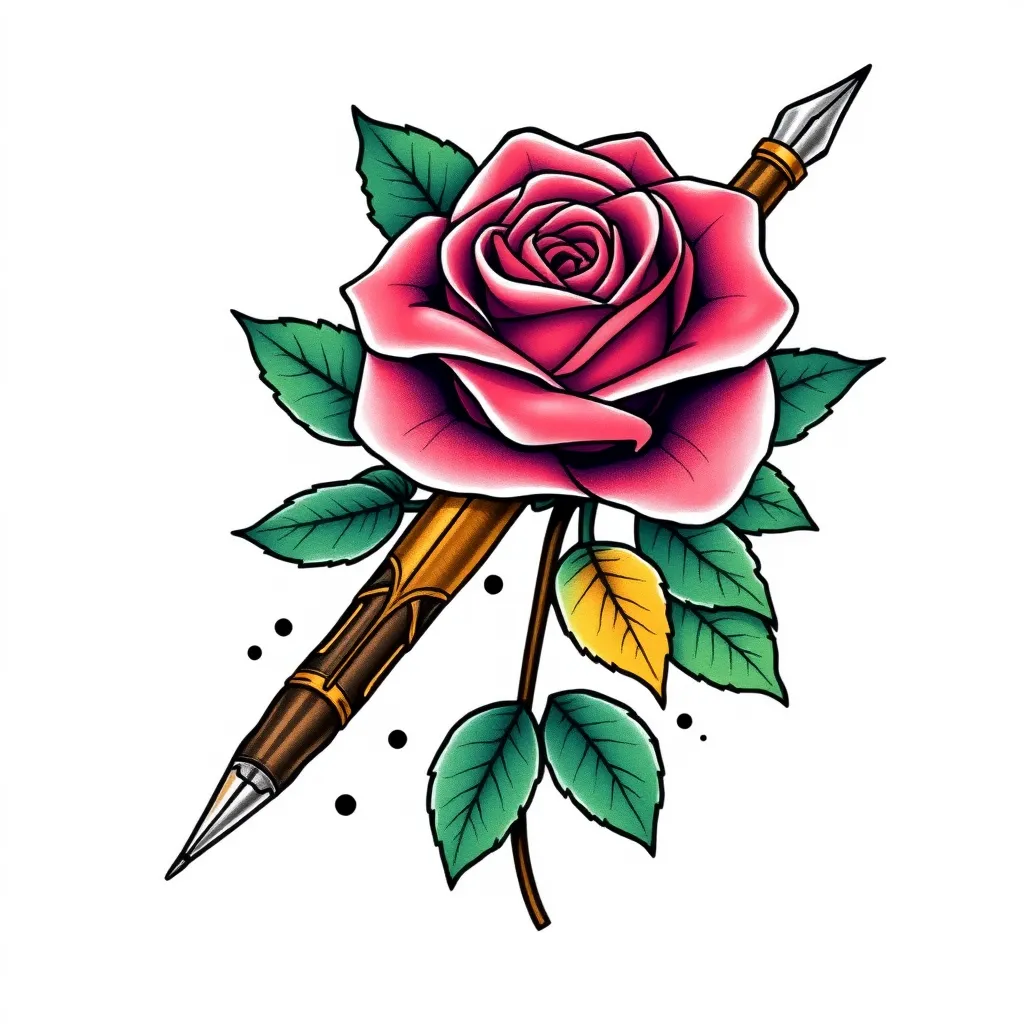 Plume avec rose tatuagem