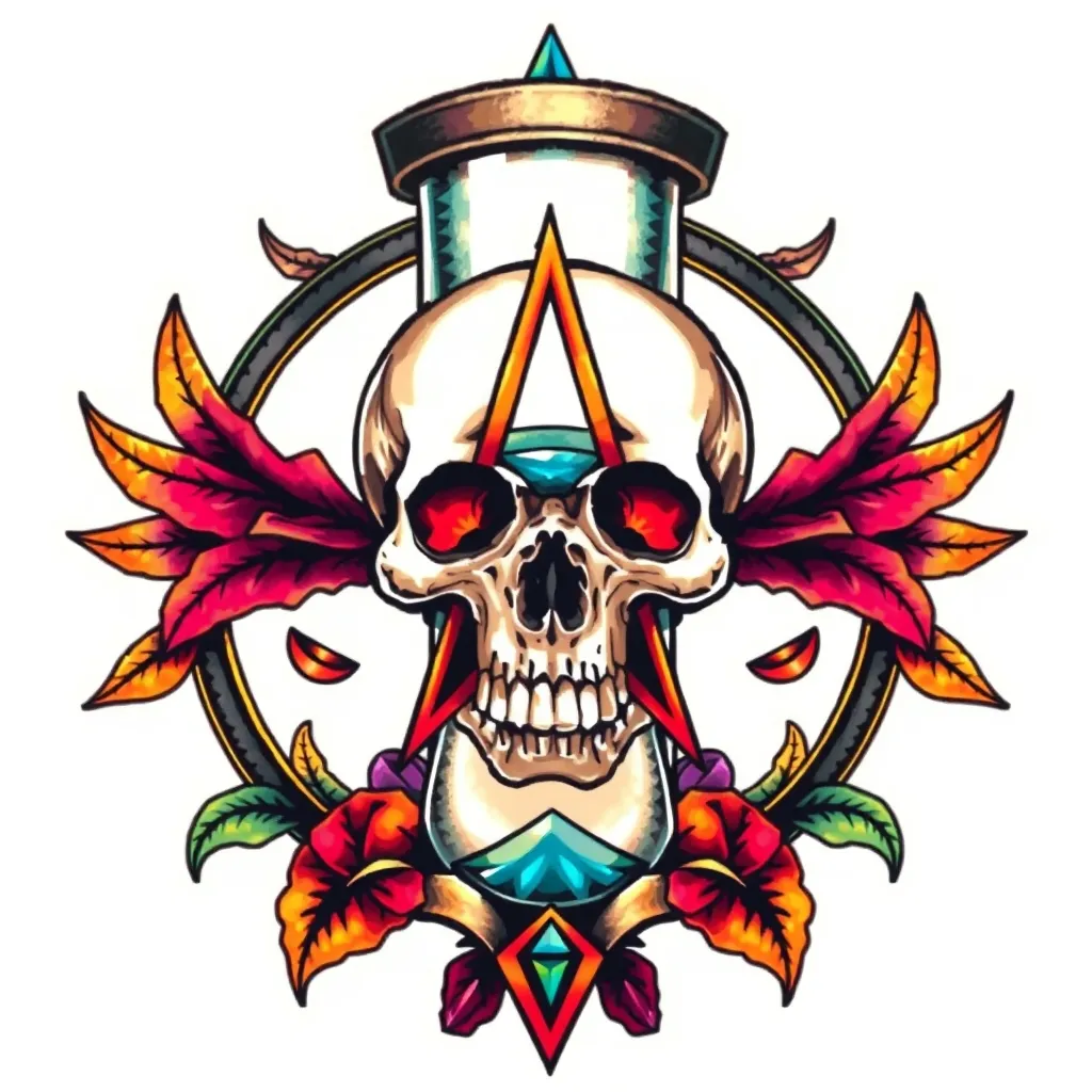 Pentagram Totenkopf Sanduhr tatuaje