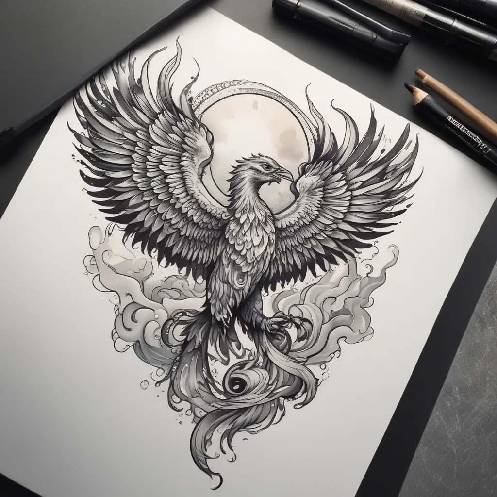 phoenix rising out of water tatuaggio