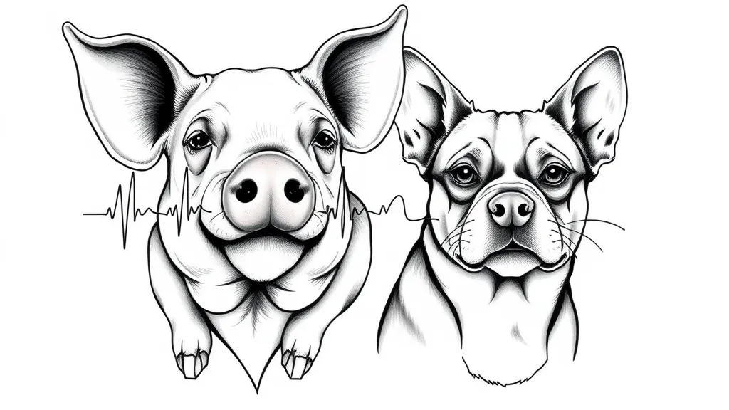 pig and dog portrait with ECG татуировка