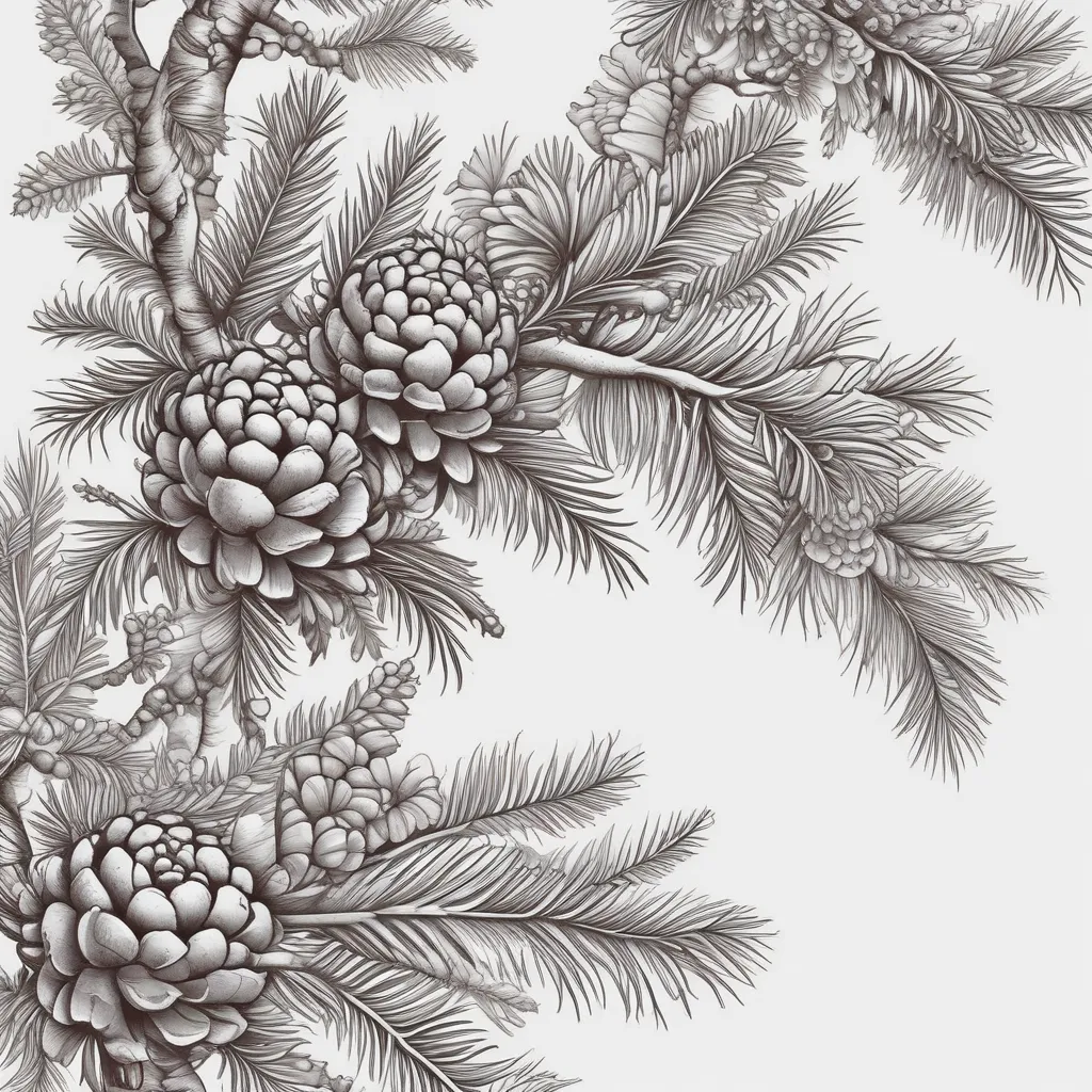 Pine tree branch with pine cones tetování