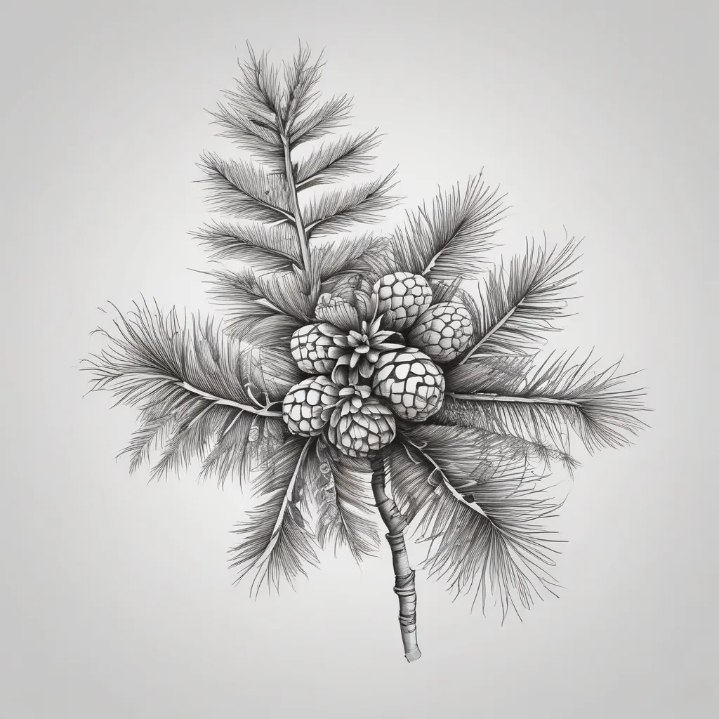 Pine tree branch with pine cones tatuagem