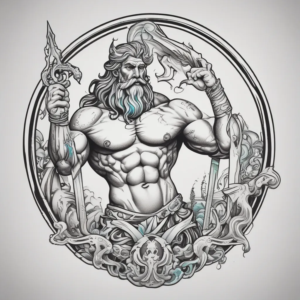 Poseidon holding a trident tatuaje